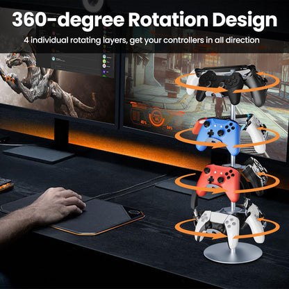 ZHGM 4 Tier Gaming Controller Stand, Rotatable Headset Holder for PS5, Xbox, Switch, Grey, Model PS504