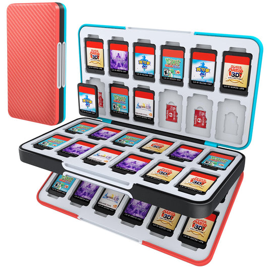 HEIYING Game Card Case for Nintendo Switch & Switch OLED Carbon Fibre Surface Processes Design Portable Tpartyl Carry Case with 48 Game Card sections and 24 Micro SD Cards sections