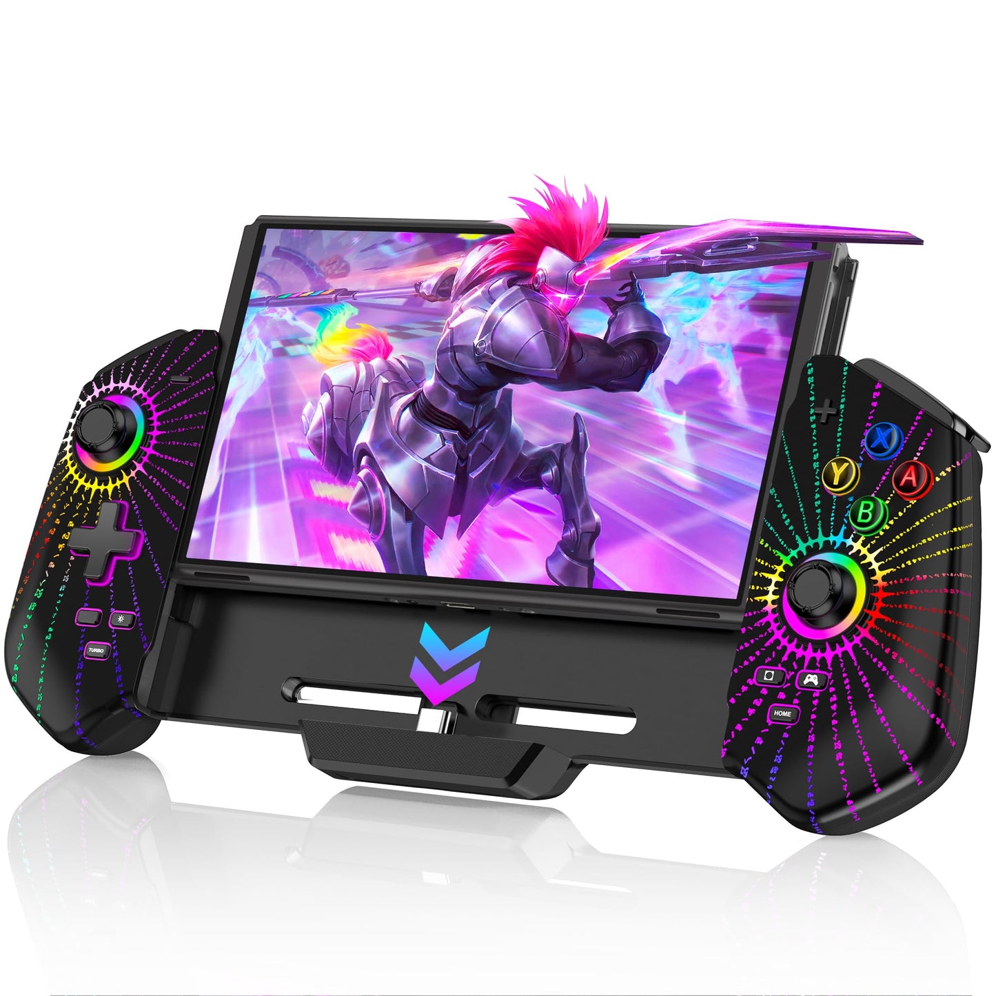 KICKDOT Wired Switch Pro Controller with Hall Joystick, Turbo, 4 Game Slots, Vibration, Black-Magical, for Nintendo Switch/OLED