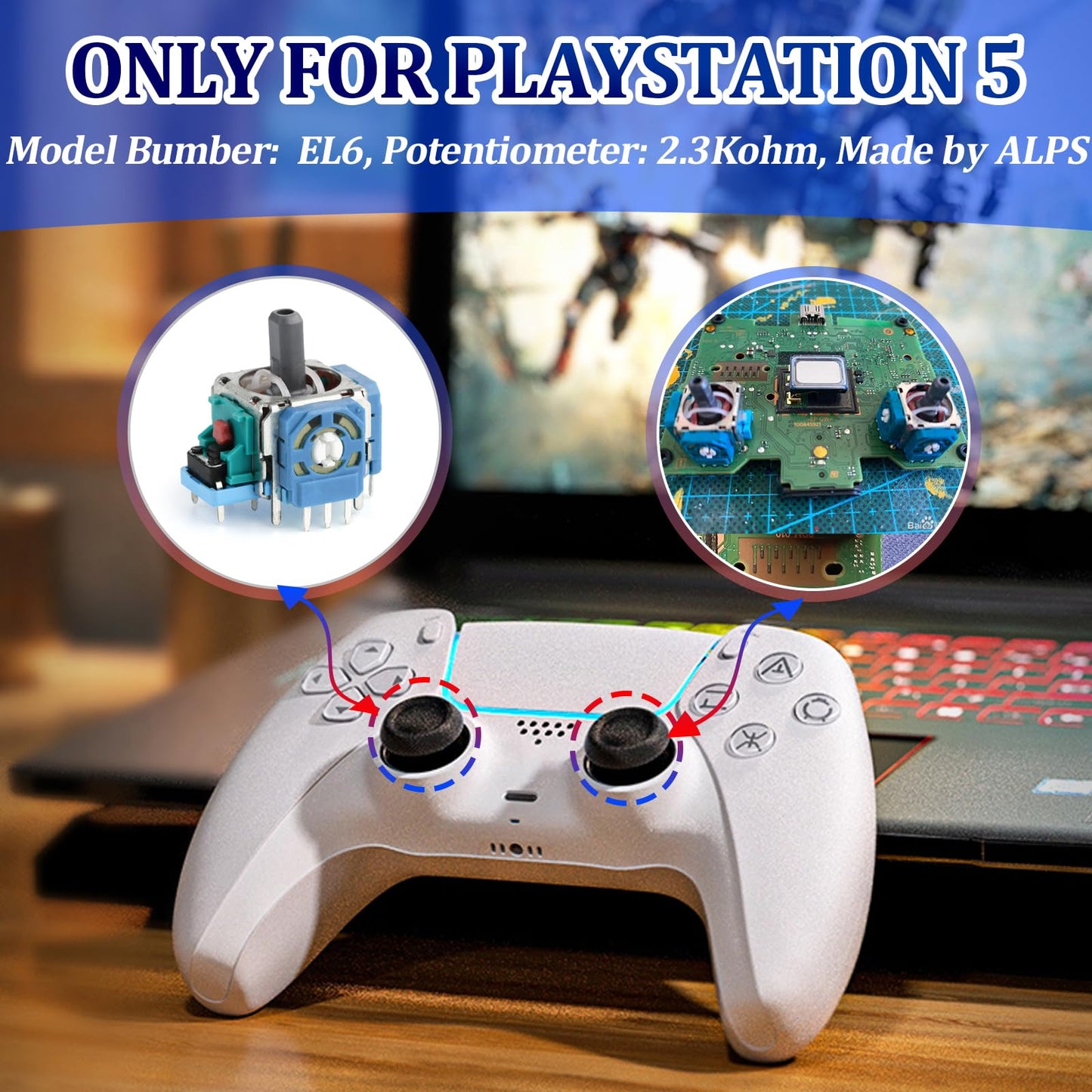 YWLRONG 3D PS5 Joysticks Replacement - Blue-4 Thumbsticks for PS5 Controller (4PCS)