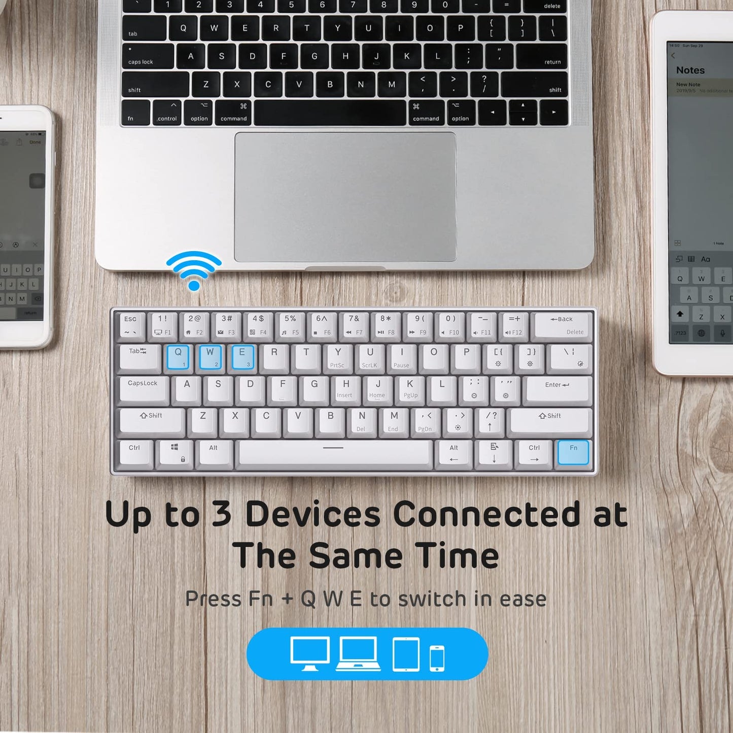 RK ROYAL KLUDGE RK61 Wireless 60% Mechanical Gaming Keyboard, Hot Swappable Blue Switch, Bluetooth, White