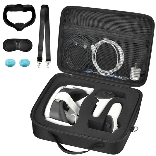 Hard Carrying Case for Meta Quest 3/ Quest 3S/ for Oculus Quest 2 All-in-One VR Gaming Headset and Touch Controllers  Travel Storage Bag with Silicone Face Cover & Lens Protector & Accessories - Black