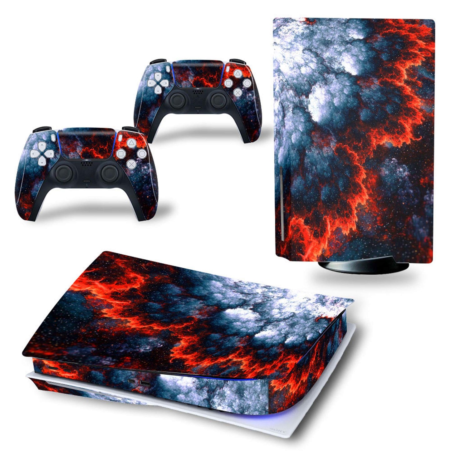 Ps5 Stickers Full Body Vinyl Skin Decal Cover for PlayStation 5 Digital Edition Console Controllers (CD Version  Colorful fire)