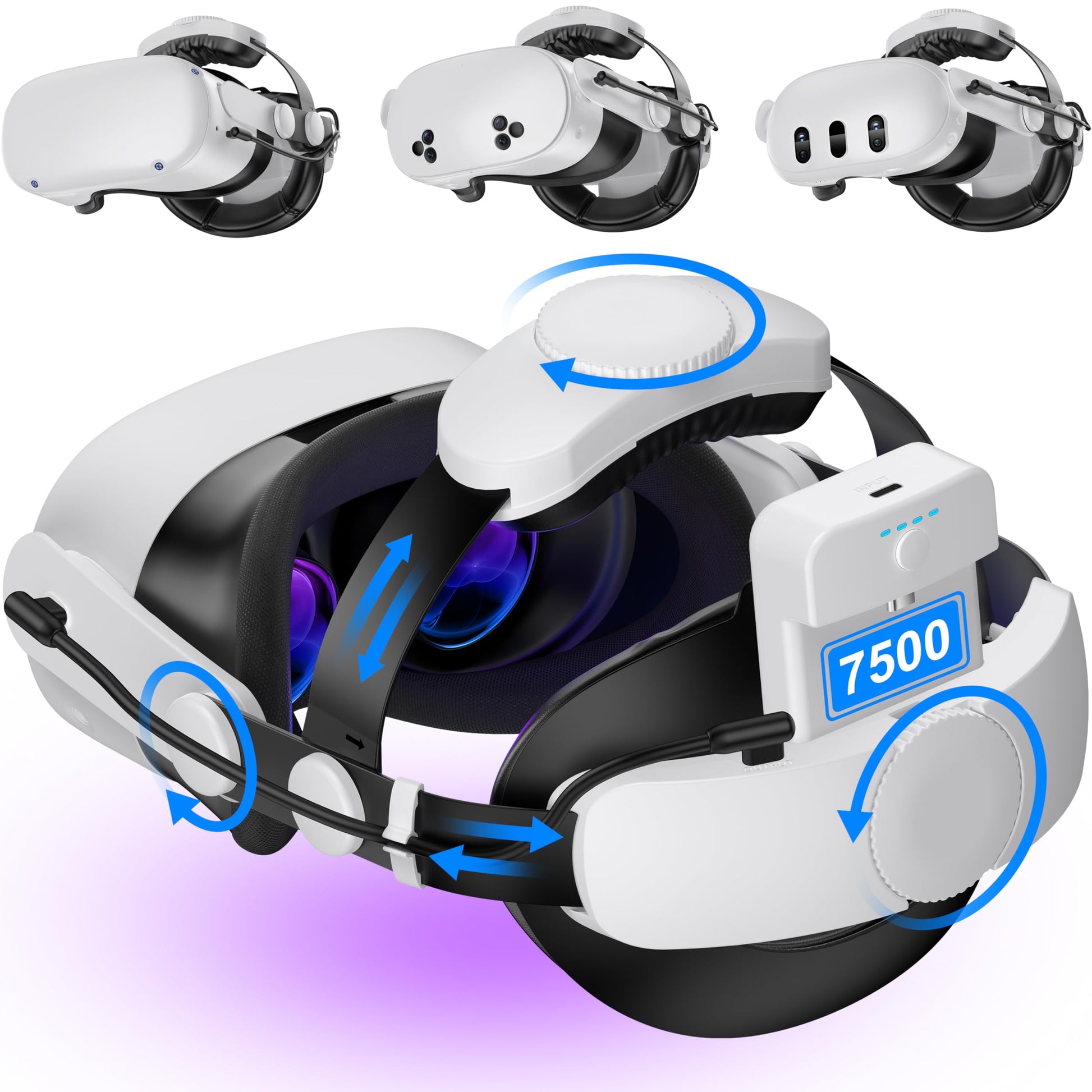 Kawaye for Meta Quest 3S/Quest 2/Quest 3 Head Strap with 7500mAh Hot-Swap Battery  Double Knobs Adjustable VR Headset Strap Enhanced Support&Comfort&Reduce Pressure