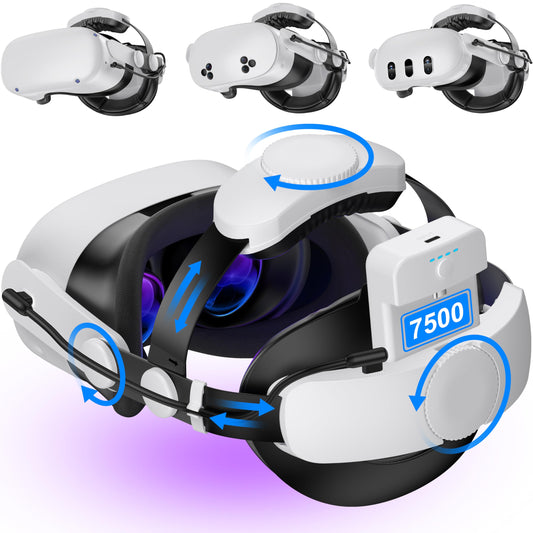 Kawaye for Meta Quest 3S/Quest 2/Quest 3 Head Strap with 7500mAh Hot-Swap Battery  Double Knobs Adjustable VR Headset Strap Enhanced Support&Comfort&Reduce Pressure