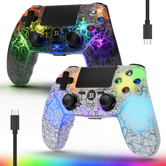 2 Pack Wireless Controller for PS4  LED Backlit Controllers for PS4/Pro/Slim  1000mAh Battery  Double Shock 6-Axis Motion Sensor  Adjustable RGB Backlight  White+Black