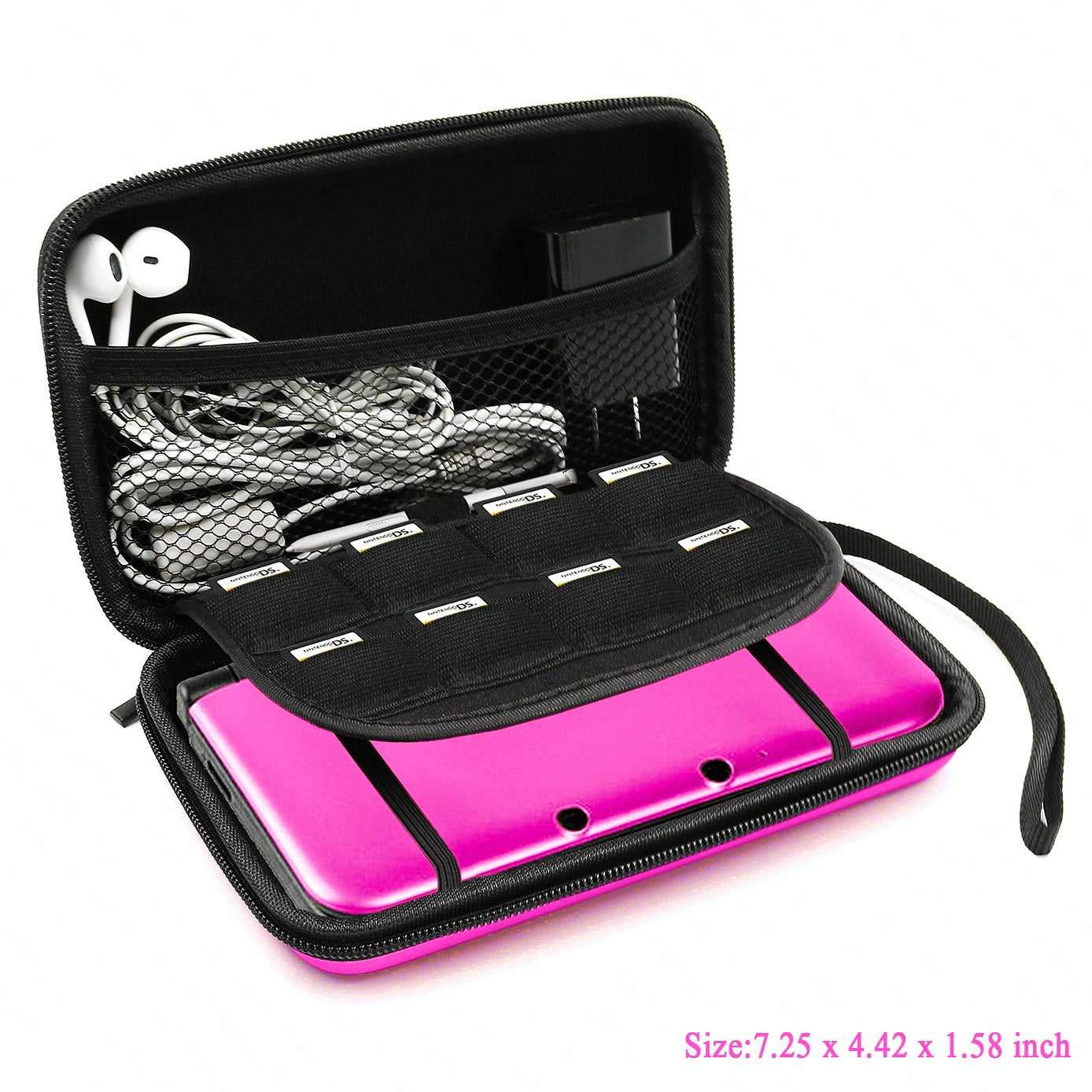 ADVcer 3DS Case - EVA Waterproof Hard Shield with Detachable Wrist Strap - Compatible with Nintendo 3DS/DS - Fuchsia