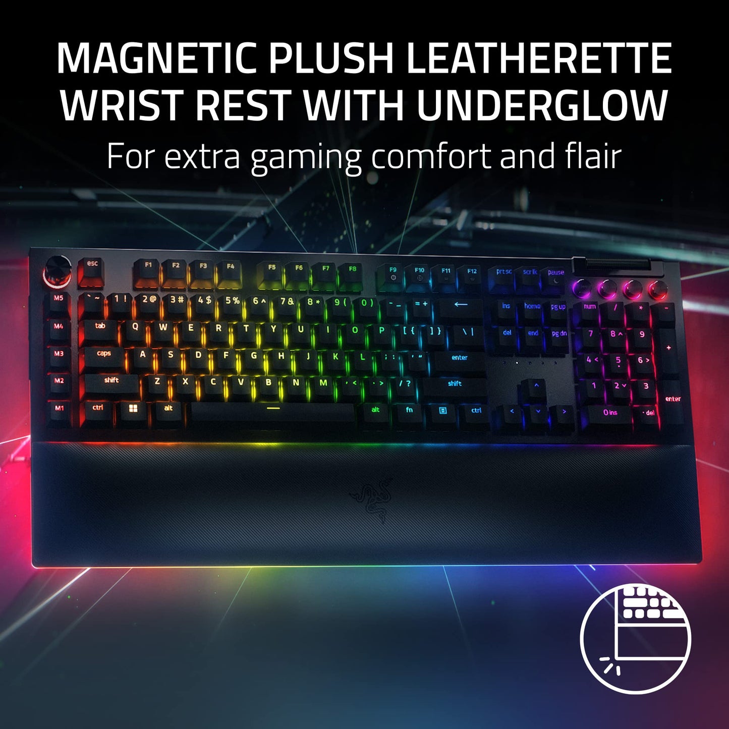 Razer BlackWidow V4 Pro Mechanical Gaming Keyboard - Yellow Switches, Chroma RGB, Magnetic Wrist Rest, Black, Model RZ03-04681900-R3U1