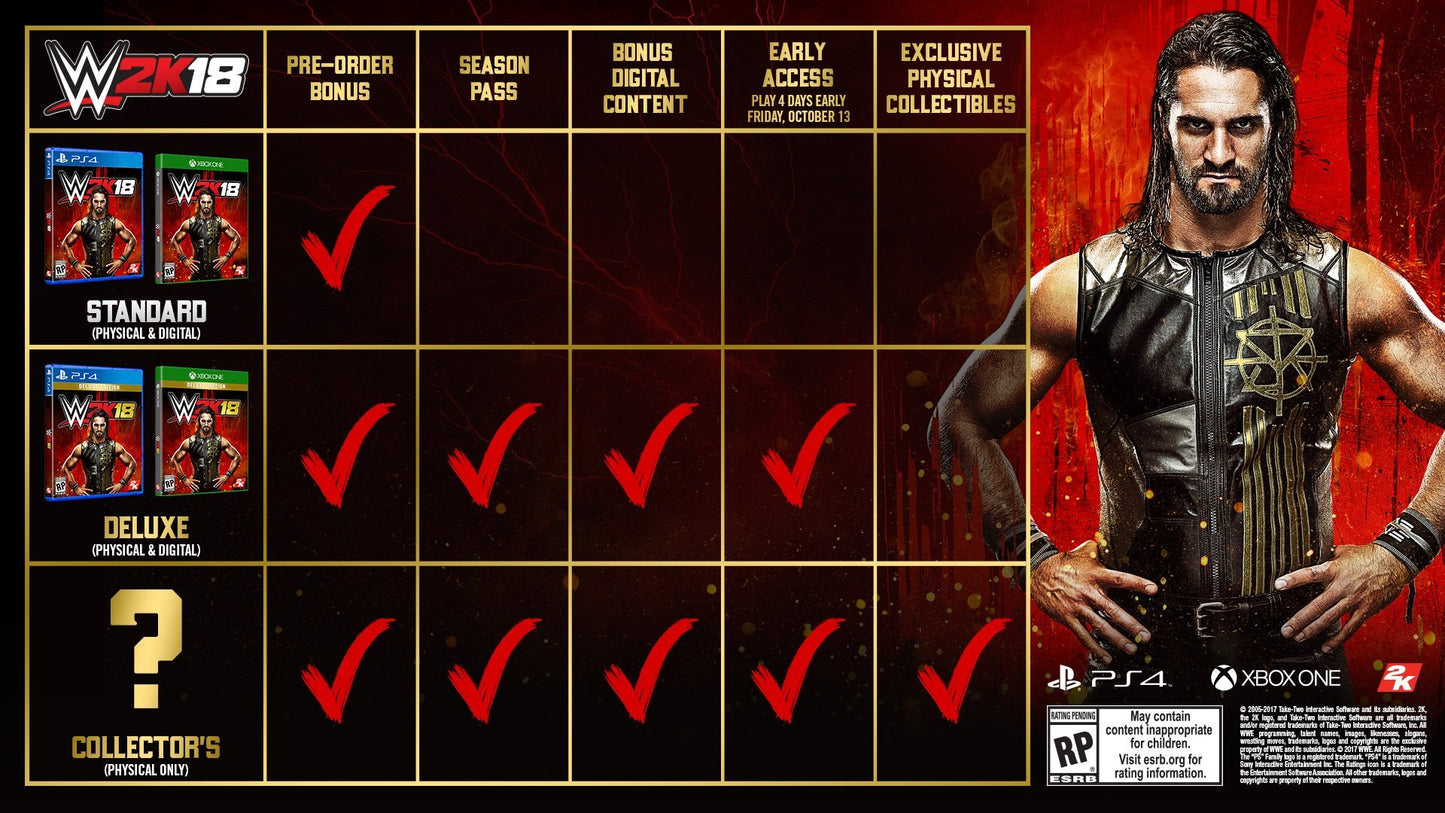 2K WWE 2K18 Game for Xbox One - Original Version, Model 49946