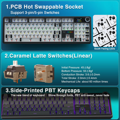 AULA F108 PRO Wireless Mechanical Keyboard, RGB Backlit, 8000mAh Battery, Gradient Black, Hot Swappable, Full Size