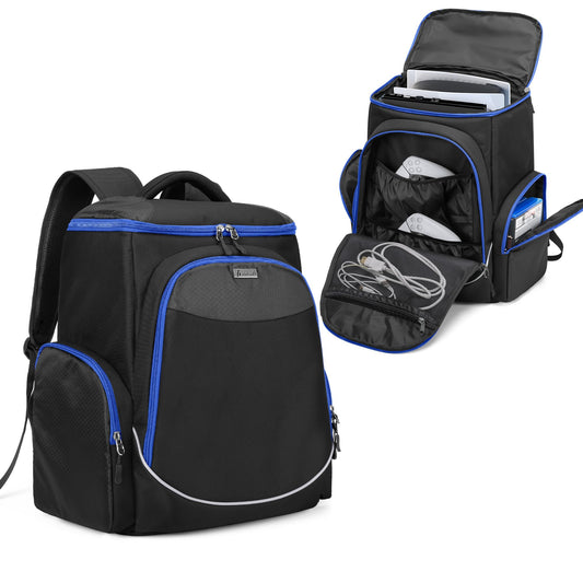 Trunab Gaming Console Backpack for PS5/PS4/Xbox One, Large Nylon Travel Bag, Blue Zip, Model TN04403