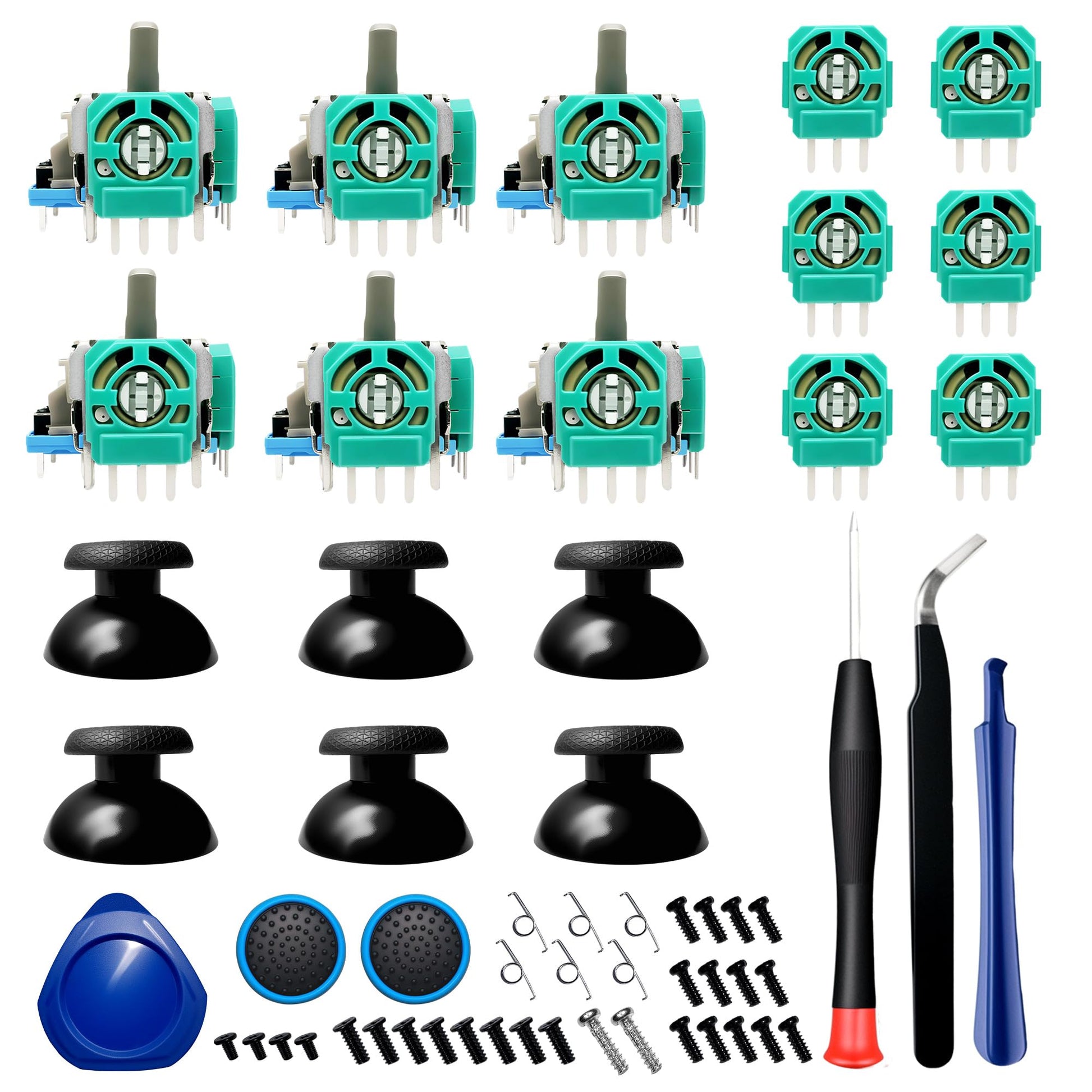 PS5 Analog 3D Joystick Replacement for Sony PlayStation 5 PS5 Controller Stick Repair Kit for Fix Drift & Enhance Grip with Analog Joysticks Thumbstick Caps Trigger Springs Tools&Screws (6Pack)