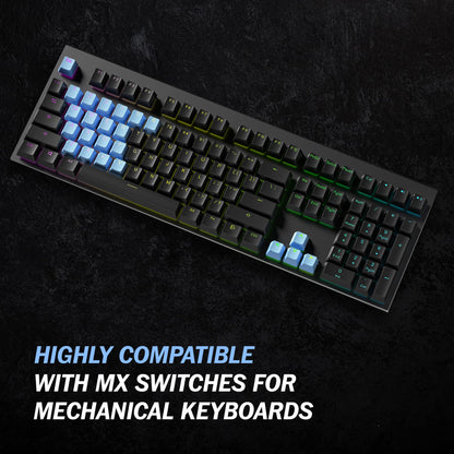 HK Gaming Rubber Keycaps Set - 23 Keys OEM Profile, Anti-Slip Texture, Doubleshot Backlit, Blue Malibu