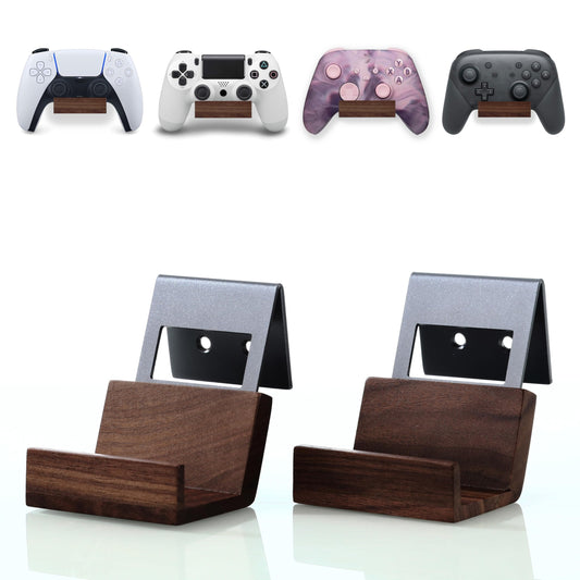 NIRVASH Walnut Controller Wall Mount  Wood Game Controller Holder Stand & Headphone Hanger  Controller & Headset Stand for Xbox  PS5  Remote  Gamer Gifts for Men (2 Pack Grey)