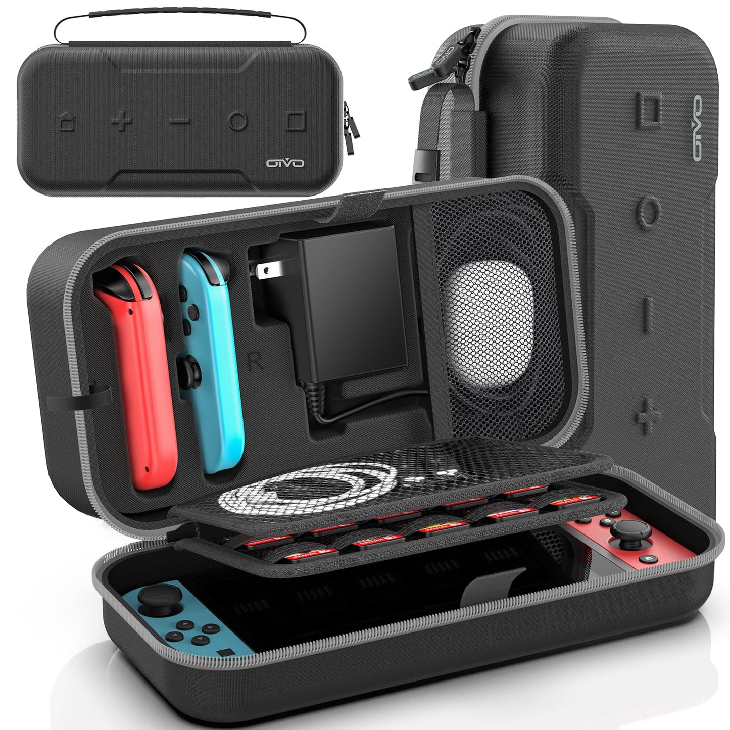 Switch Carrying Case Compatible with Nintendo & OLED  Portable Switch Travel Carry Case Fit for Joy-Con and Adapter  Hard Shell Protective OLED Pouch Bag with 20 Games  Grey