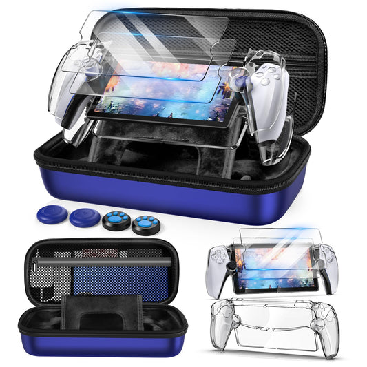 Auarte 12 in 1 Accessories Set for PlayStation Portal Remote Player  Hard Carrying Case for PS Portal with Clear Skin Case for PS5 Portal  2 Screen Protector with 4 Thumb Grip  Indigo Blue