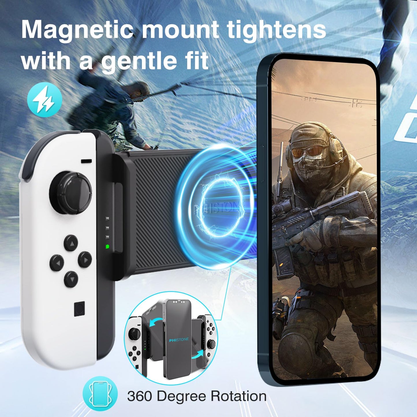 Phistone Magnetic MagSafe Smartphone & Tablet Mount - 360° Rotation, Adjustable Length, Strong Magnetic Hold, Compatible with Nintendo Switch