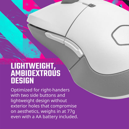 Cooler Master MM311 Wireless Gaming Mouse - 10,000 DPI, RGB Lighting, White, 1.6"x2.8"x4.9", Optical Sensor, 2.4GHz