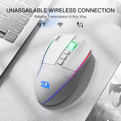 Redragon M991 Wireless Gaming Mouse - 26000 DPI, RGB Backlight, 9 Macro Buttons, White