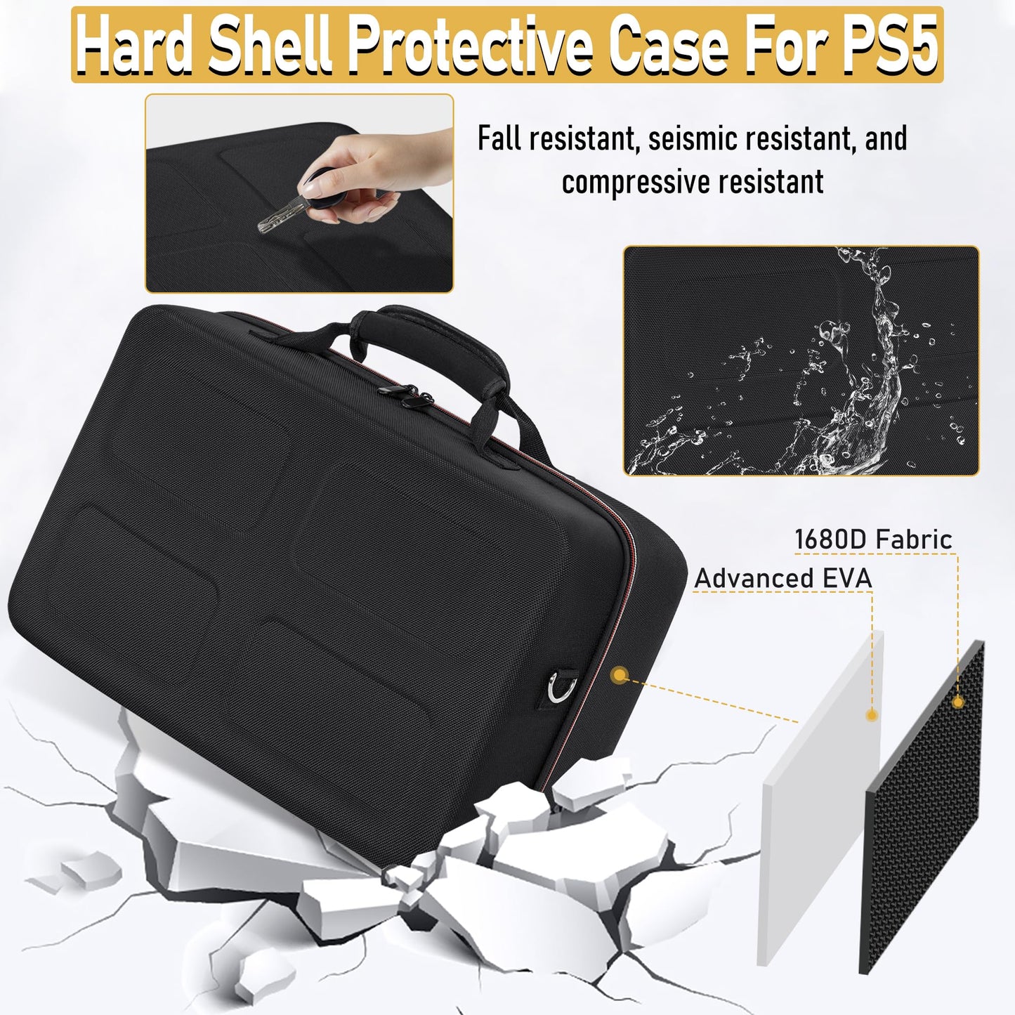 OUUTMEE Hard Shell Carrying Case for PS5 - Black Travel Bag for Console, Games, Headset & Accessories - Model 1