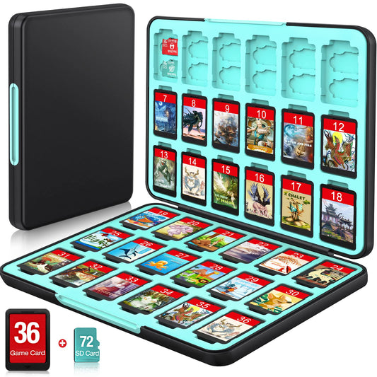 CYKOprotective gear Switch Game Case for Nintendo Switch/OLED/Lite  Switch Game Holder with 36 Games Storage and 72 Memory refill unit sections  Portable Switch Game Card Case with Magnetic Closure  Black Blue
