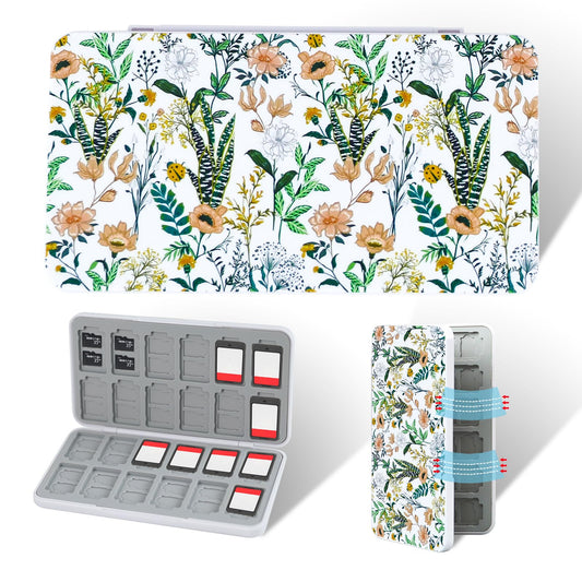 FlyingMage Switch 2 Game Case Holder for Nintendo Switch 2/OLED/Lite Games & Micro SD Cards  Cute Floral Switch2 Game Card Holder Cartridge Case with 24 Slots Game Card Storage - Flowering Shrubs