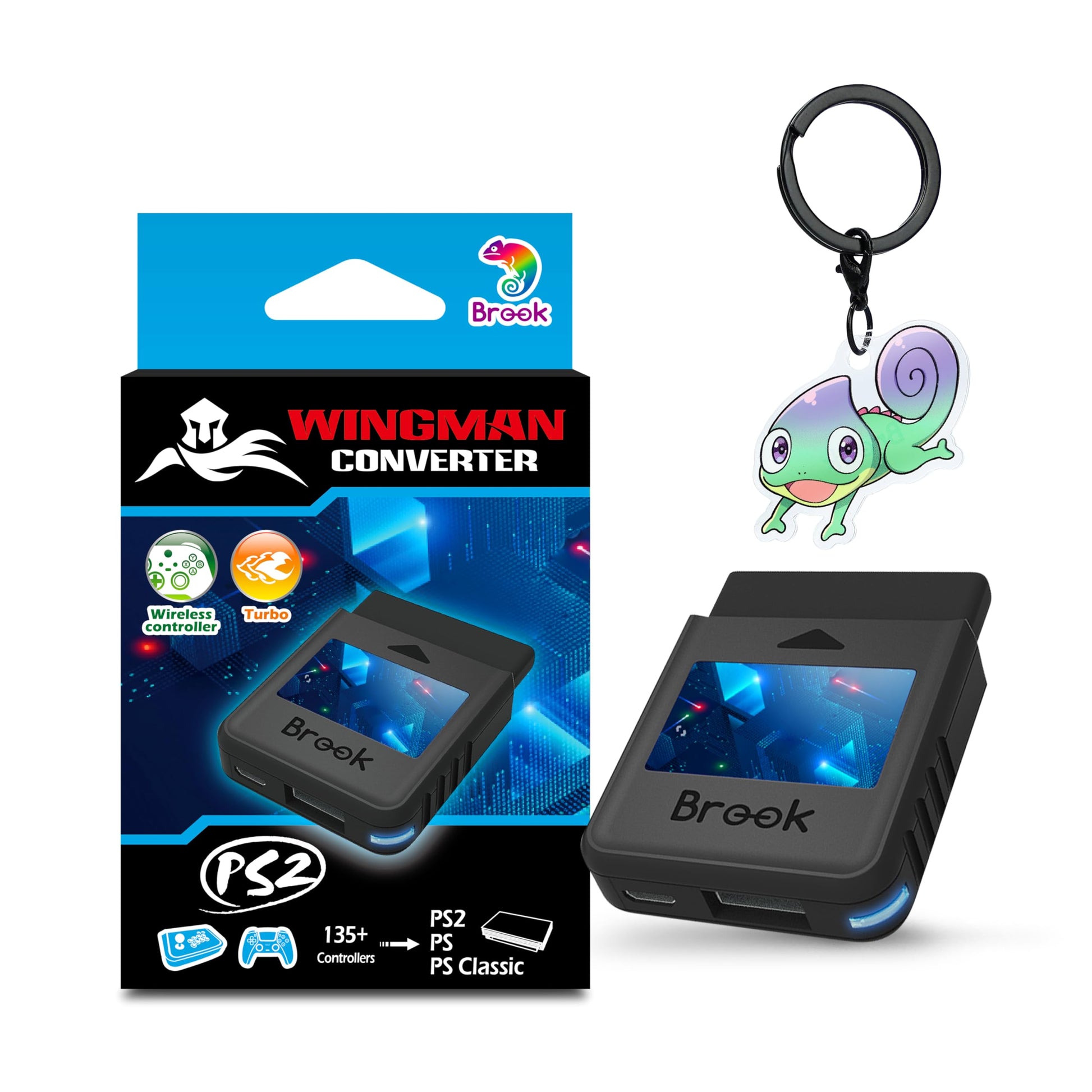 Brook Wingman PS2 Converter - Wireless Adapter for PS4/PS3 to PS2/PS1/Classic | with Keychain [Exclusive Version]
