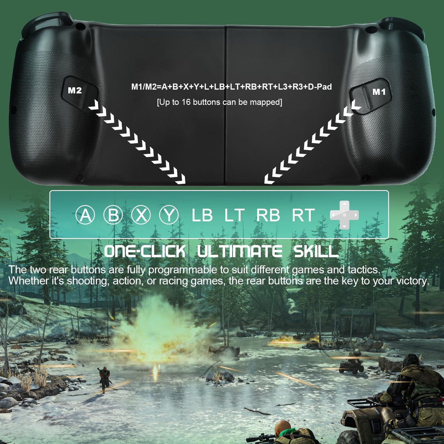 Joso Mobile Gaming Controller for iPhone/Android - Wireless Gamepad, Ergonomic Design, Green+Blue, Model BSP-D3