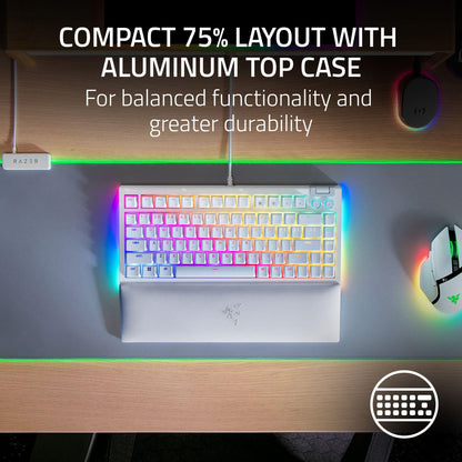 Razer BlackWidow V4 75% Mechanical Gaming Keyboard - Hot Swappable, Orange Tactile Switches, Chroma RGB, White, Model RZ03-05001700-R3