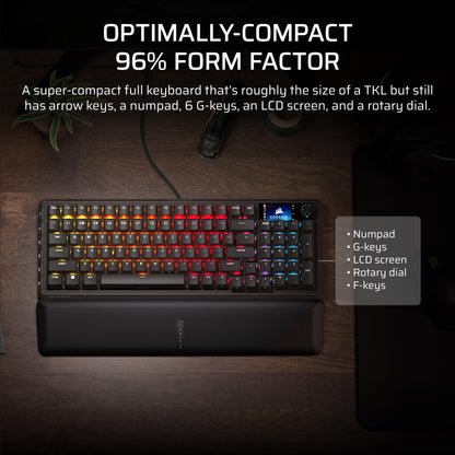 Corsair Vanguard 96 Wired Mechanical Gaming Keyboard - 96% Layout, MLX Fusion Tactile Switches, 8000Hz Polling, Black