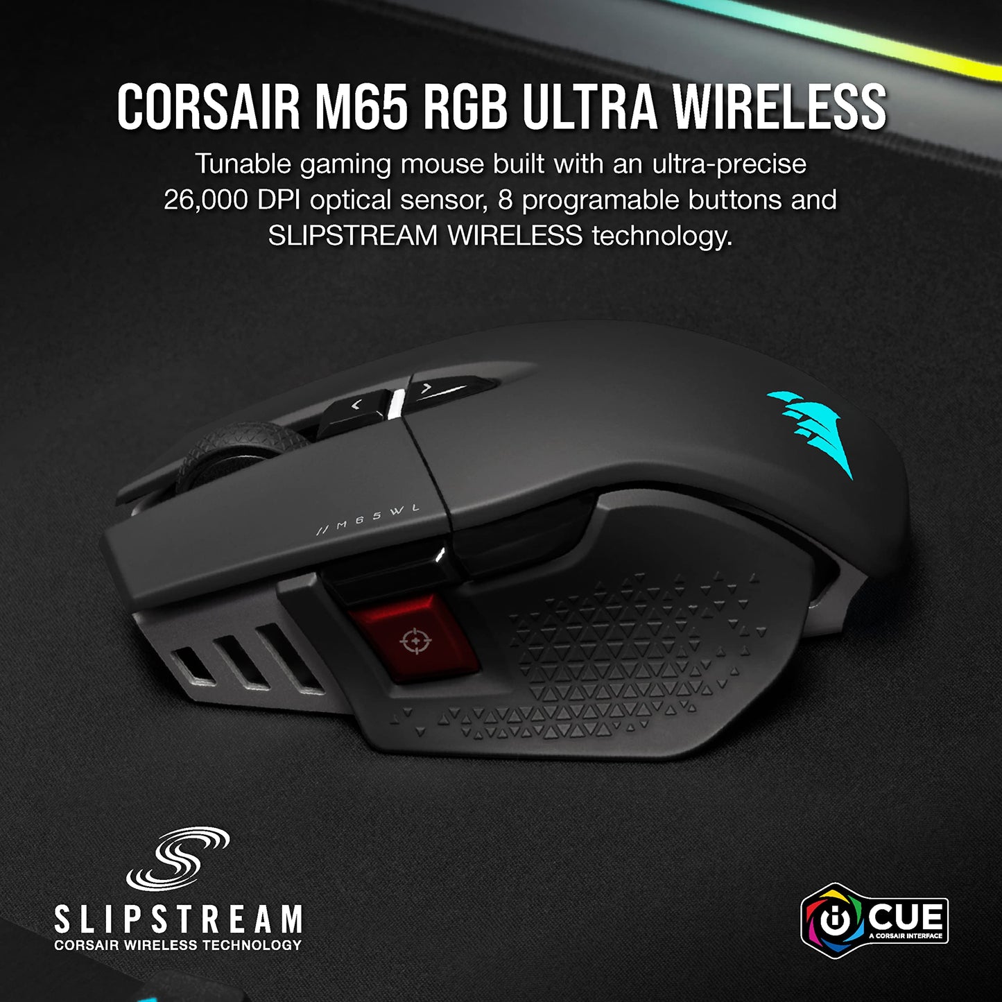 Corsair M65 RGB Ultra Wireless Gaming Mouse - Tunable FPS, Black, Aluminum, Model CH-9319411-NA2
