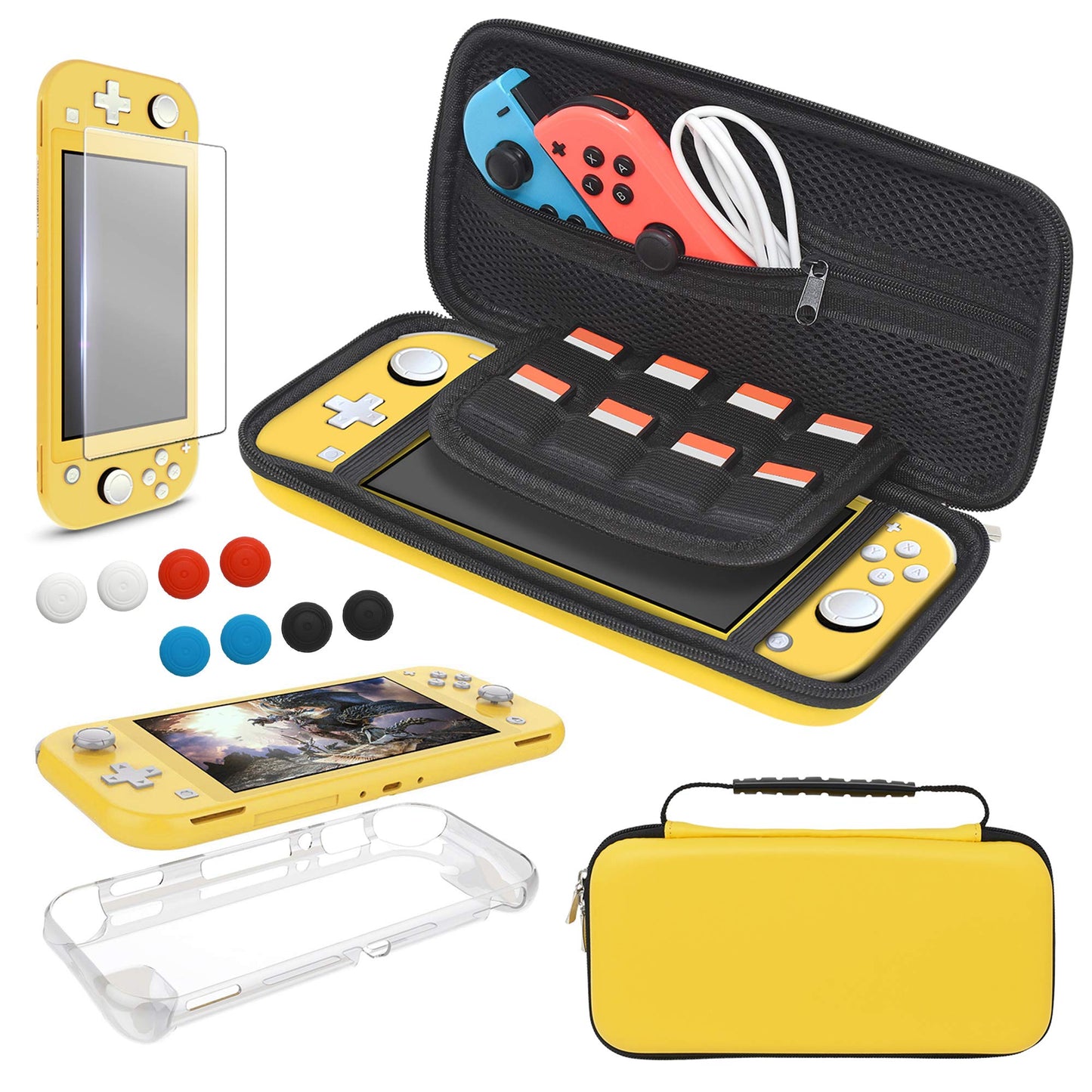 Case and Protective Case Compatible with Nintendo Switch Lite Accessory Set  YUANHOT Carry Case & Case for Switch Lite & Screen Protector & Joystick Caps Protection - Yellow