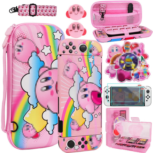 TIKOdirect Carrying Case for Switch OLED  Cute Portable Travel Bag in Newest Updated Design of Pink Interior with Soft Protective Case  Screen Protectors and Thumb Grip caps  Pink