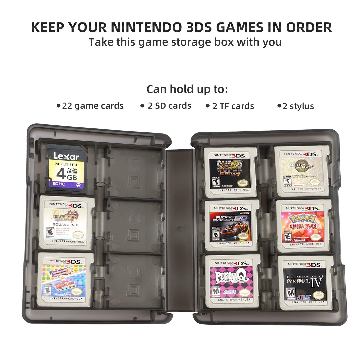 Xahpower 28-in-1 Game Holder Card Case for Nintendo 3DS/DSi, Black Plastic Storage Box