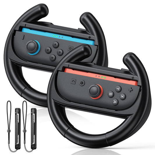 [Both for Switch 2 and 1] FYOUNG Steering Wheel Grip for Nintendo Switch 2/1/OLED Controllers  Ergonomic Racing Accessories for Joy con & for Joycon 2  for Mario Kart 8 Deluxe Switch Games-Black Black