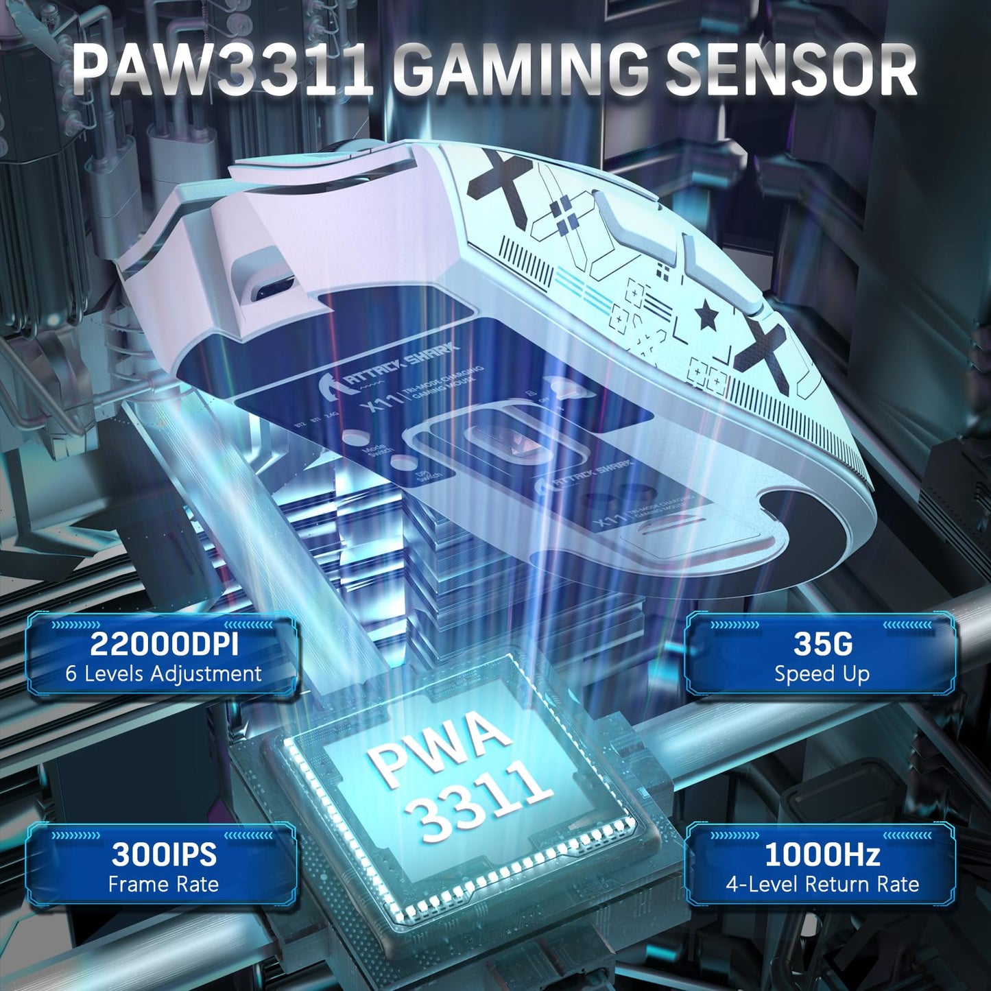 MAGIC-REFINER Attack Shark X11 Wireless Gaming Mouse, 22000 DPI, RGB Dock, White & Griptape, 5 Programmable Buttons for PC/Mac