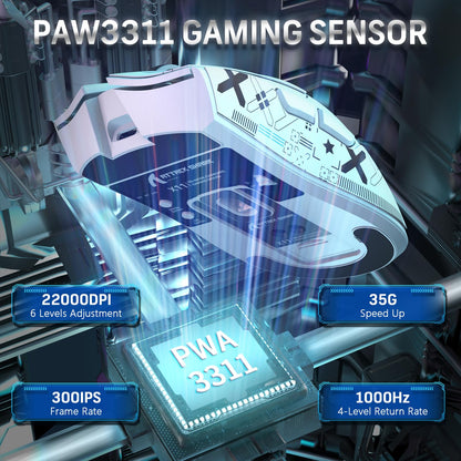 MAGIC-REFINER Attack Shark X11 Wireless Gaming Mouse, 22000 DPI, RGB Dock, White & Griptape, 5 Programmable Buttons for PC/Mac