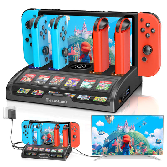 Fenolical TV Switch Dock Station for Nintendo Switch/Switch OLED  Support 4K/1080P HDMI Switch Charger Docking Station for Joycon Controller Switch Accessories for PS3 Skins with 12 Game sections (Black)