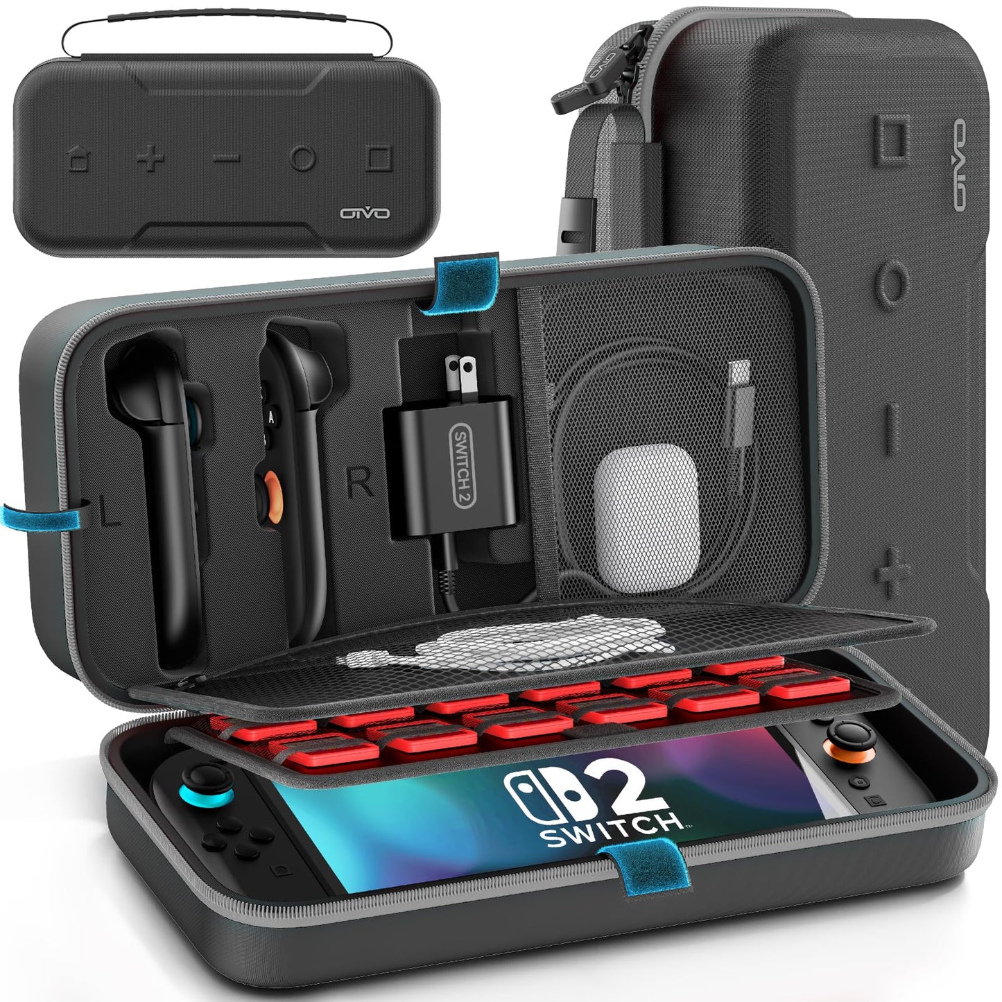 OIVO Carrying Case Compatible with 2025 Nintendo Switch  Portable Switch 2 Travel Carry Case Fit for Joy-Con 2 & Adapter  Hard Shell Protective Pouch Bag with 24 Game Slots  Gray
