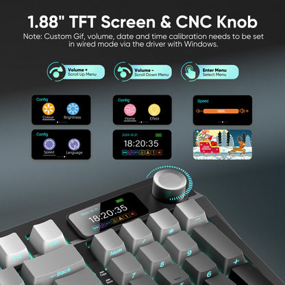 RedThunder K95 Wireless Mechanical Keyboard - TFT Screen, RGB Backlit, Gasket Hot-Swap, Gradient Gray, Pre-lubed Linear Switches