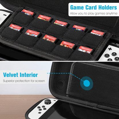 Fintie Slim Carrying Case for Nintendo Switch OLED/Switch 2017 - Shockproof Travel Bag with 10 Game Cartridges, Gray