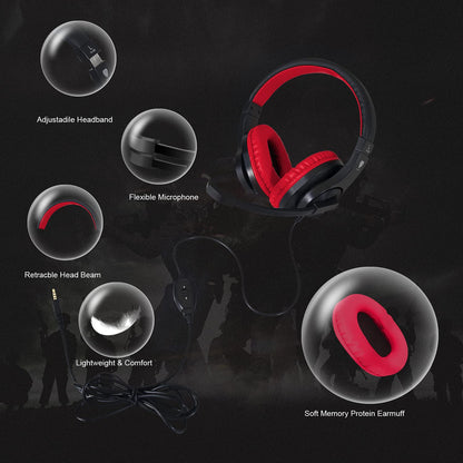 BUTFULAKE Wired Gaming Headset with Mic for PS5/PS4/Xbox/PC - Red-Black, Model SL-300, Ideal for Kids and School Use
