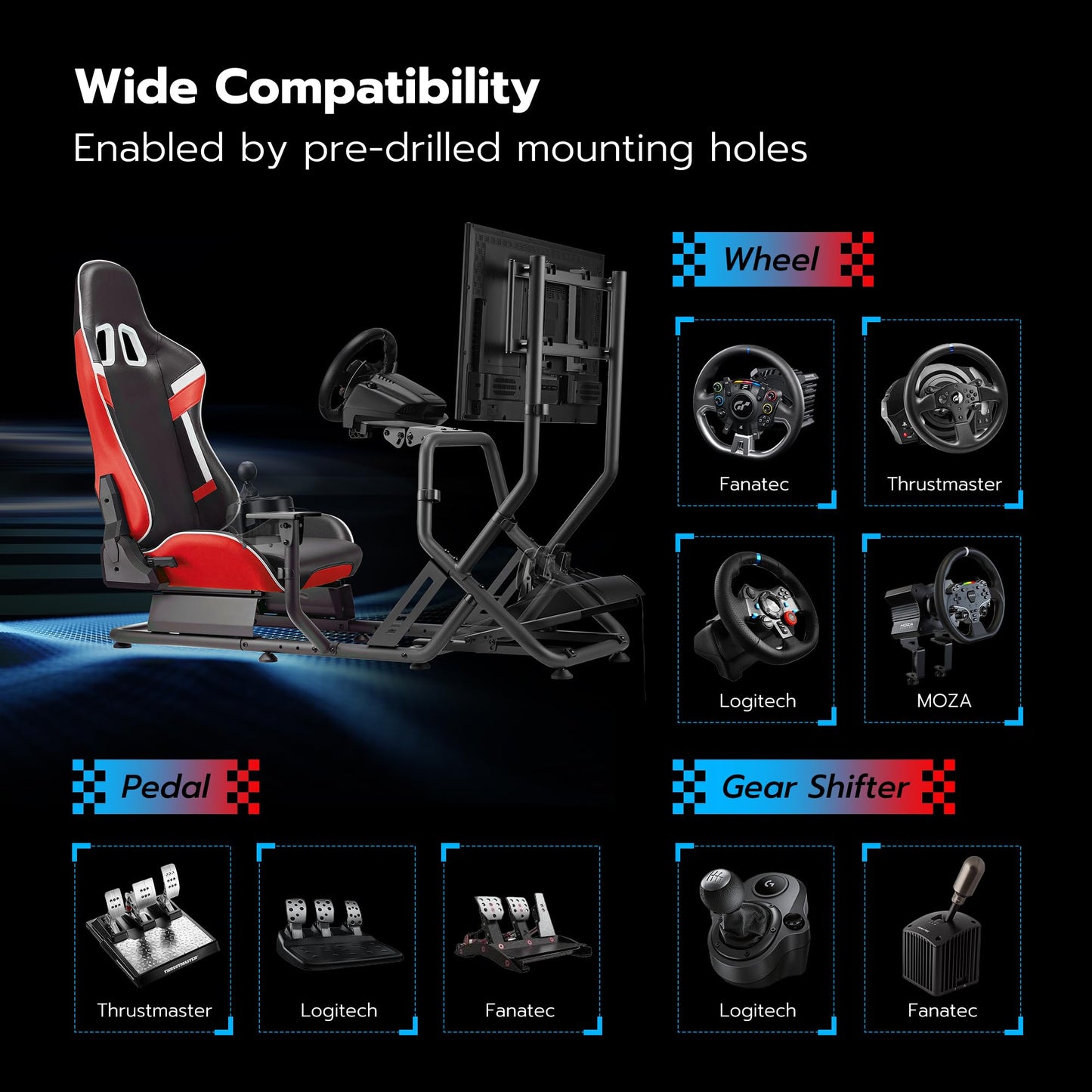 ARES WING Racing Simulator Cockpit GRS1002RE with Monitor Mount, Red, Compatible with PS5, PS4, Xbox, PC