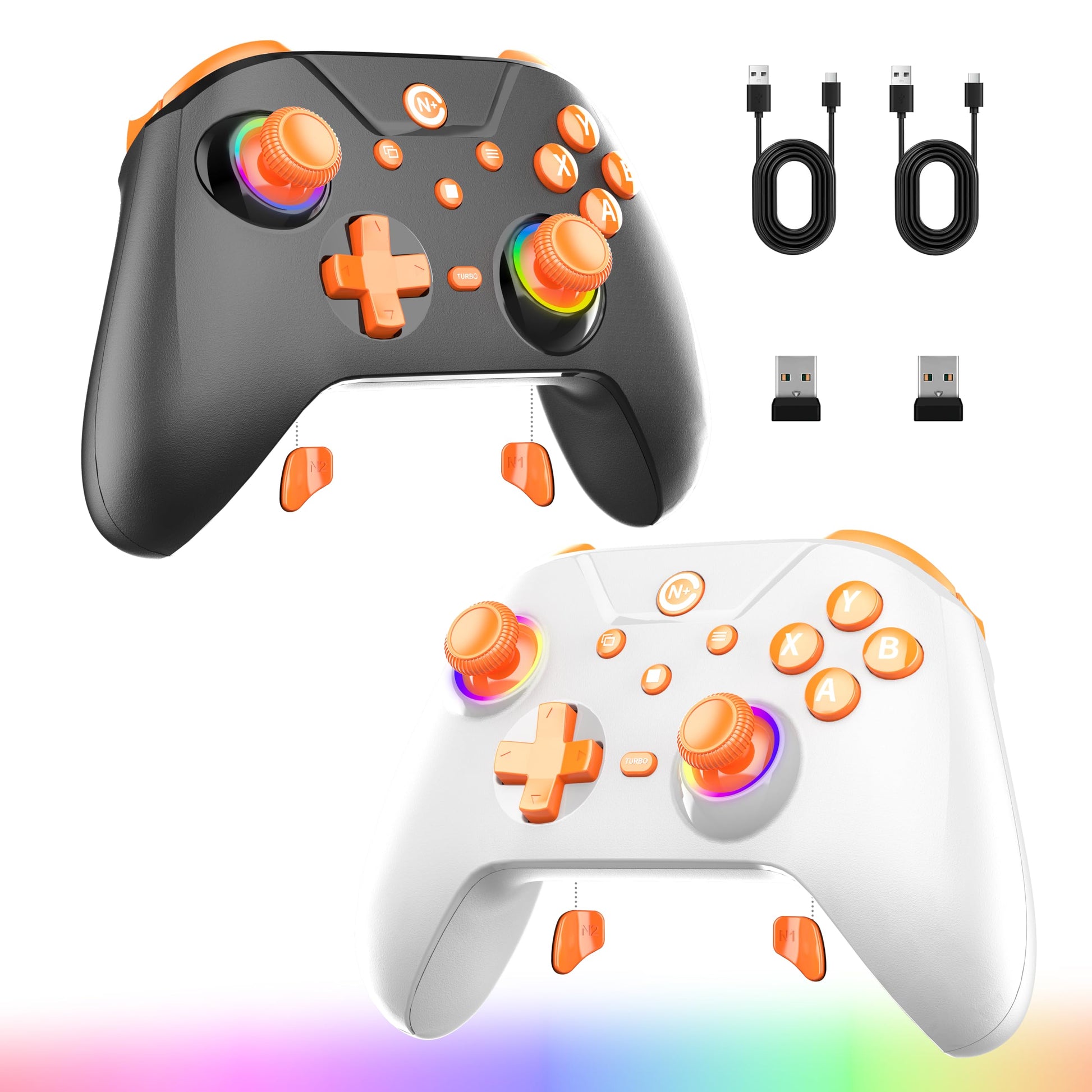 2-Pack PC Controller Wireless Controller With 2 Rear Buttons (N1  N2)  2 Shoulder Buttons (M1  M2)  RGB Lighting  Hall Effect Triggers  1000 Hz Polling Rate   Compatible with Windows PC  SWITCH  iOS and Android