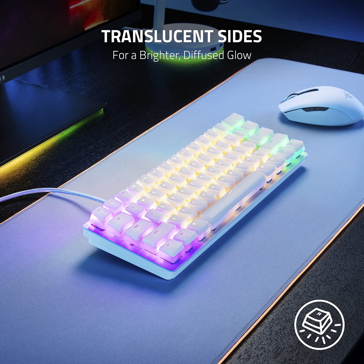 Razer Phantom Keycap Upgrade Set - Translucent Sides, Bottom-Lasered Legends, Mercury White, Universal Compatibility, Model RC21-01740200-R3M1