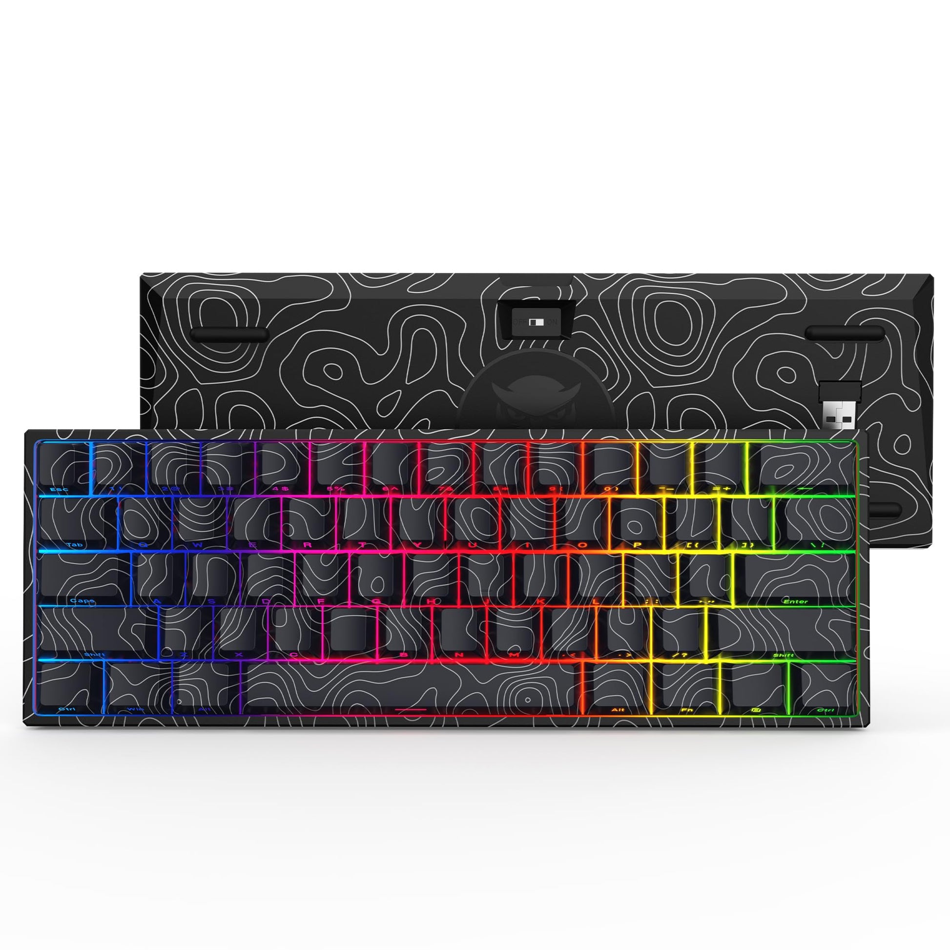 HITIME 60% Percent Mechanical Gaming Keyboard  Topographic Theme  XVX M61 Pro Bluetooth/2.4GHz/USB-C Wireless  Hot Swappable Creamy Switch  Pre-lubed Custom RGB