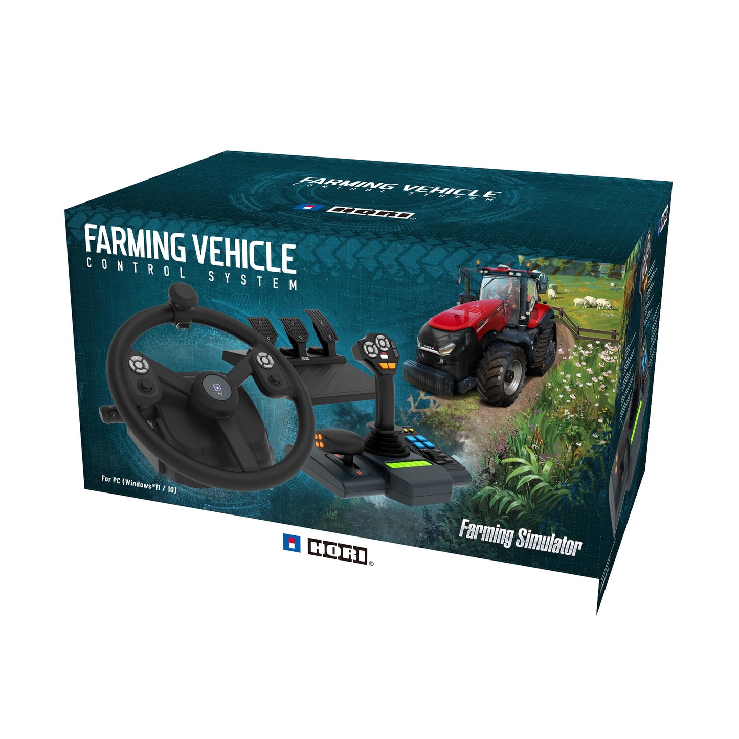 HORI Farming Vehicle Control System for PC - Full-Size Steering Wheel, Control Panel & Pedals, 11.68" x 12.65" x 11.47", Black, Model