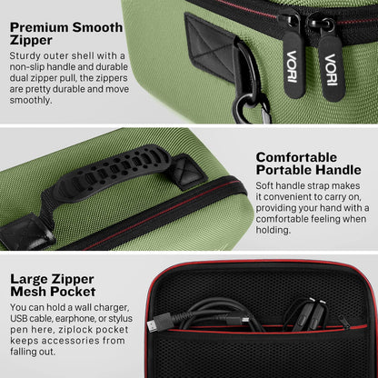 VORI Hard Travel Case for Nintendo Switch/OLED, Green, with Handle & Shoulder Strap, Fits Pro Controller & Accessories
