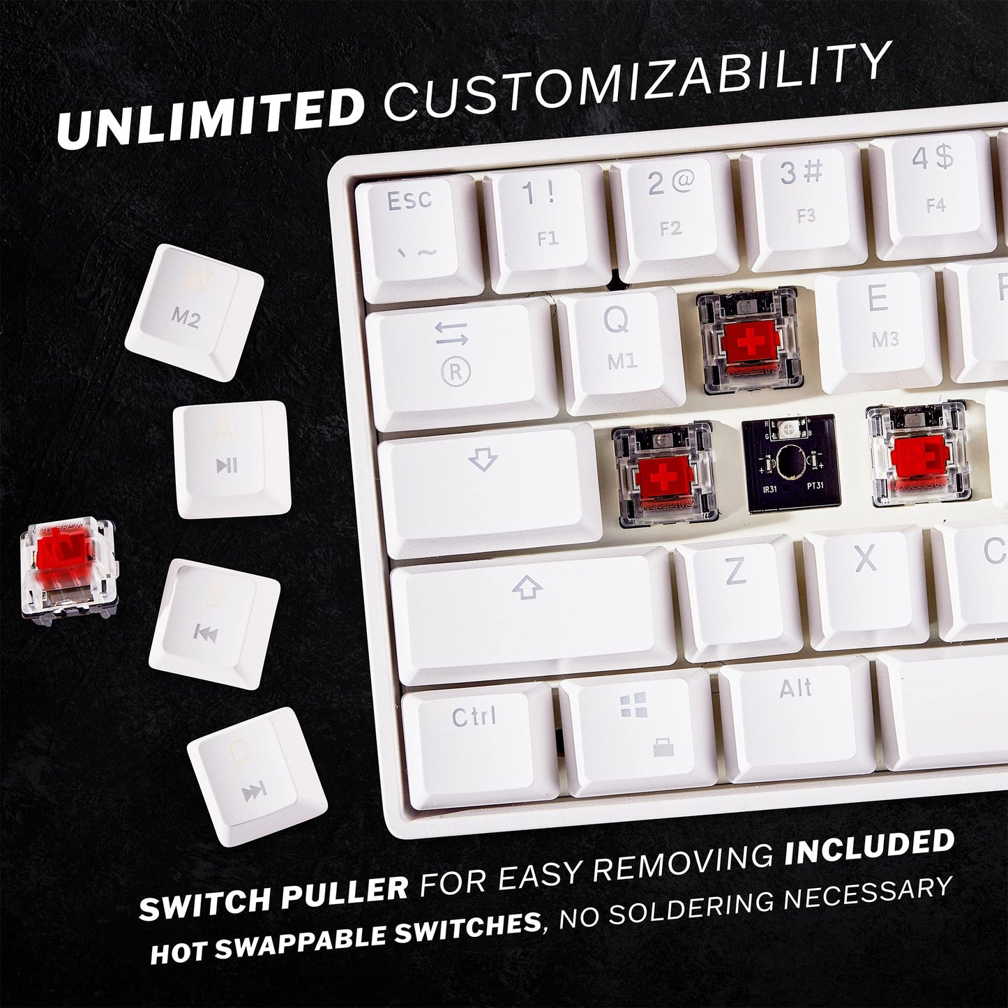 HK Gaming GK61 60% Mechanical Keyboard | RGB Rainbow Backlit | Gateron Optical Red Switches | White