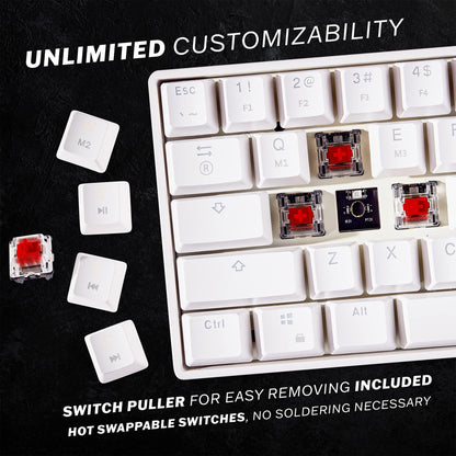 HK Gaming GK61 60% Mechanical Keyboard | RGB Rainbow Backlit | Gateron Optical Red Switches | White